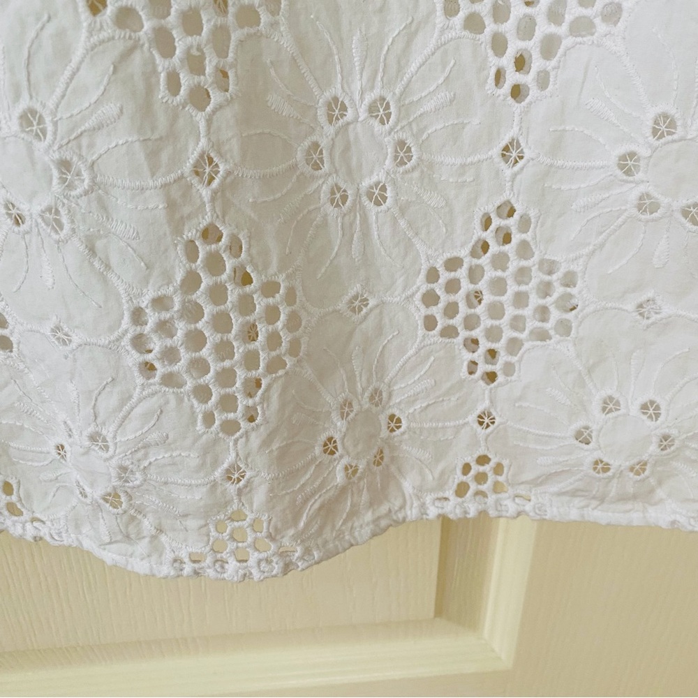 $128 NWOT J.Crew Fleur Ruffle Mock Neck White Eyelet Sleeveless Top Blouse XL - Picture 9 of 11